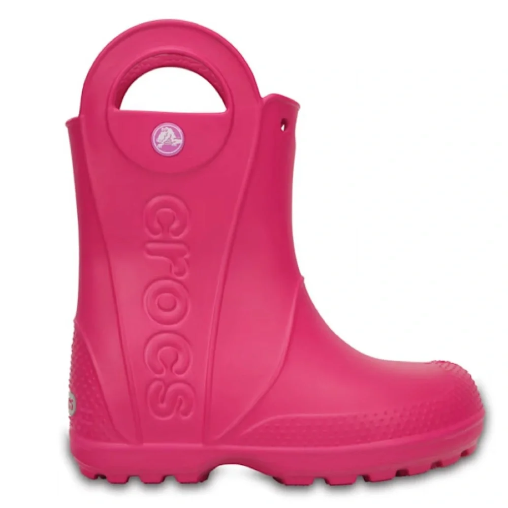 CROCS Big Kids’ Handle It Waterproof Rain Boot in Candy Pink Barbie Pink Size J3
